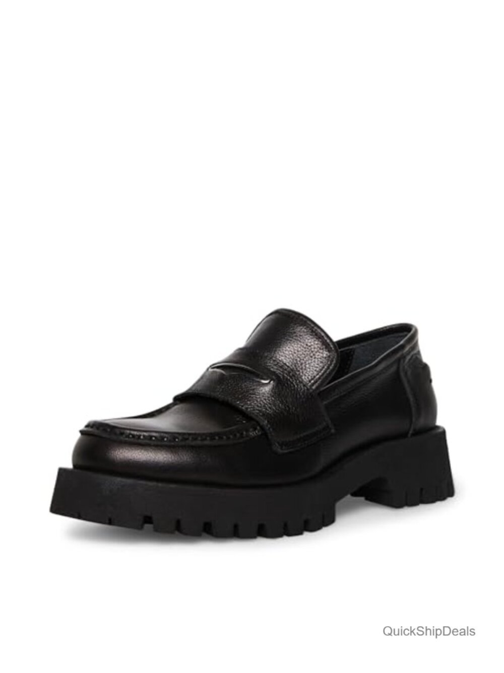 Steve Madden Lawrence Leather Loafer with Hardware, 1.5-Inch Heel, Round Toe,